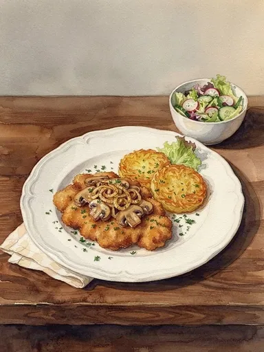 Aquarell: Bauernschnitzel