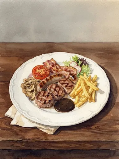 Aquarell: Grillteller