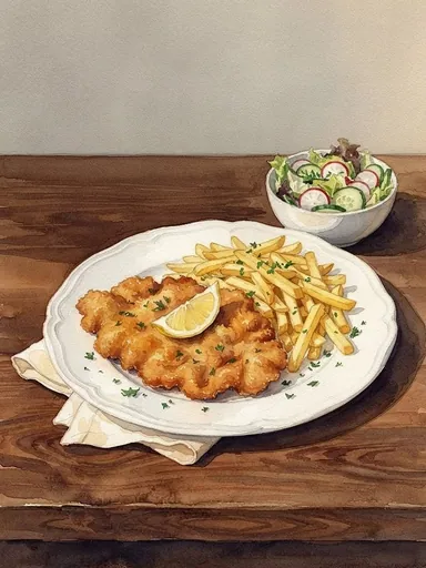 Aquarell: Schnitzel „Wiener Art“